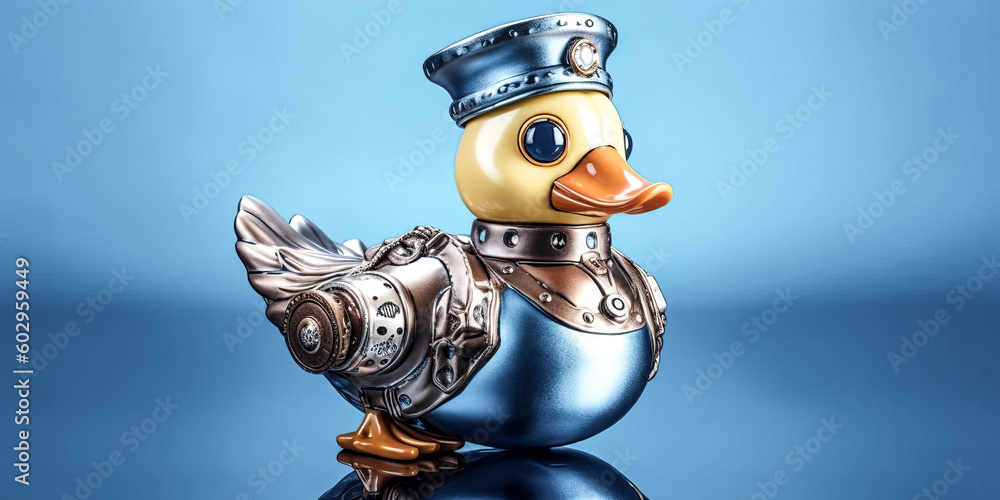 Aufkleber a unique rubber duck concept was created on a blue background - generative ai.
