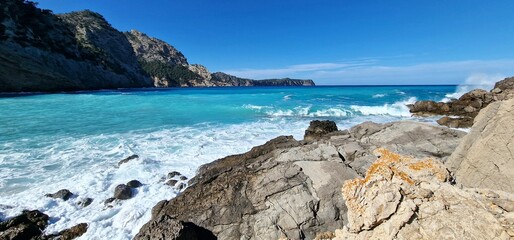  Coll Baix, spectacular virgin beach in the municipality of Alcudia. It is made of small pebbles and sand, difficult to access and little frequented 