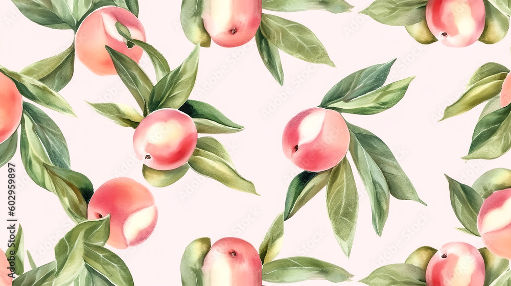 Aufkleber an image of a seamless pattern featuring peaches in watercolor was created - generative ai.