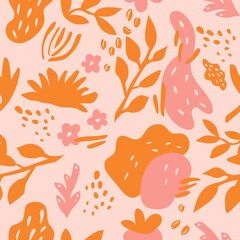 Seamless pattern with orange and pink elements. Print for fabric, wallpaper, wrappers. - 602959843