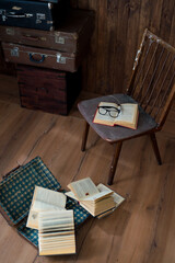 Books fell out of an old suitcase