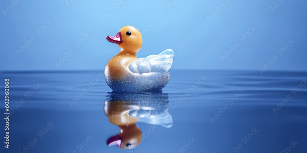 Aufkleber a unique rubber duck concept on a blue background was created - generative ai