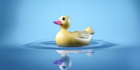 An unique rubber duck concept on a blue background was created by a generative AI - generative AI.