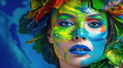 Fashion environmental concept make-up, green planet, save the world. Generative AI