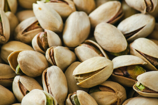Pistachio nuts in close-up

