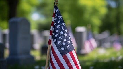 Memorial Day. American flags on tombs of American Veterans on Memorial Day. Generative Ai.