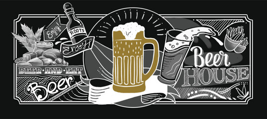 beer sketch vector illustration. poster with a beer. retro illustration. classic illustrattion mug beer glass. cafe and bar © Okkie Agemo Studio03