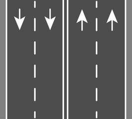 flat road in vector with 4 lanes with movement in different directions
