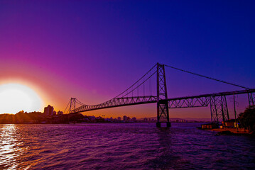 .Sunset at the Hercílio Luz bridge in Florianopolis
