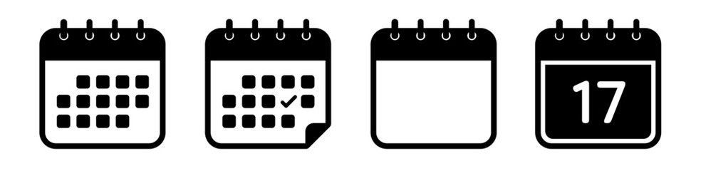 Simple calendar icon collection. Date, schedule, timetable, month tasks symbol. Vector illustration. 