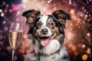 A Dog is Holding a Glass of Champagne