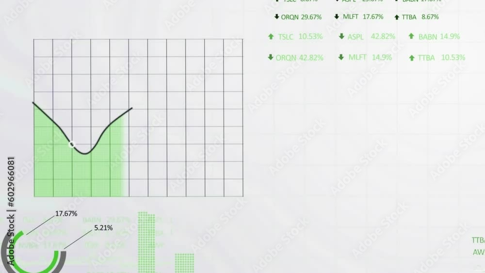 Poster animation of statistical and stock market data processing against white background