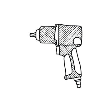 recommend clip art: Pneumatic Wrench Drill Tool Line Art Illustration Creative Logo