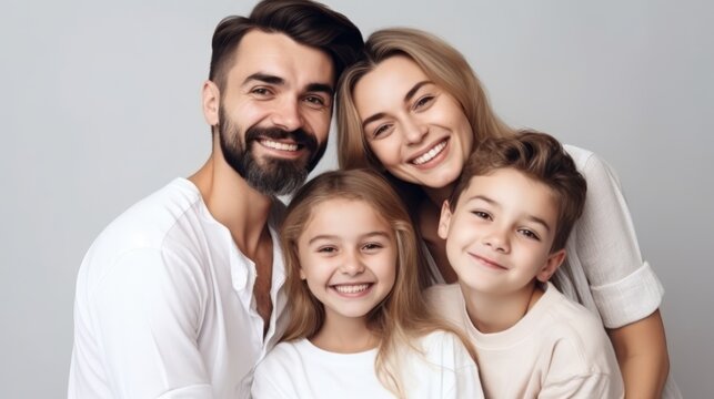Portrait of a happy smiling family. Generative AI