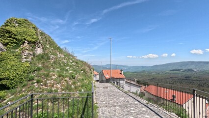 View of the landscape around Pescopennataro, a small town in the mountains of Molise, Italy.