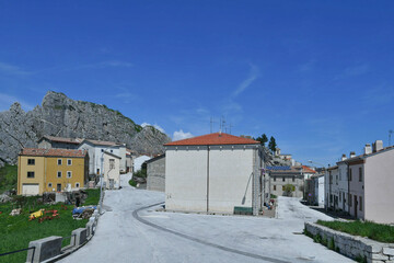 Fototapeta na wymiar The street of Pescopennataro, a small town in the mountains of central Italy.