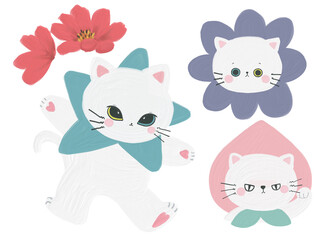 Cute White cat character kawaii pretty style doodle emotion objects element on white