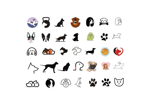 simple minimalist dog and cat grooming logo design set. Dog head vector