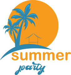 summer, beach, sun and palm tree logo