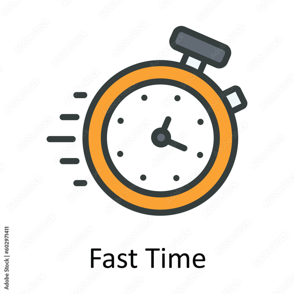 Poster fast time vector fill outline icon design illustration. time management symbol on white background e