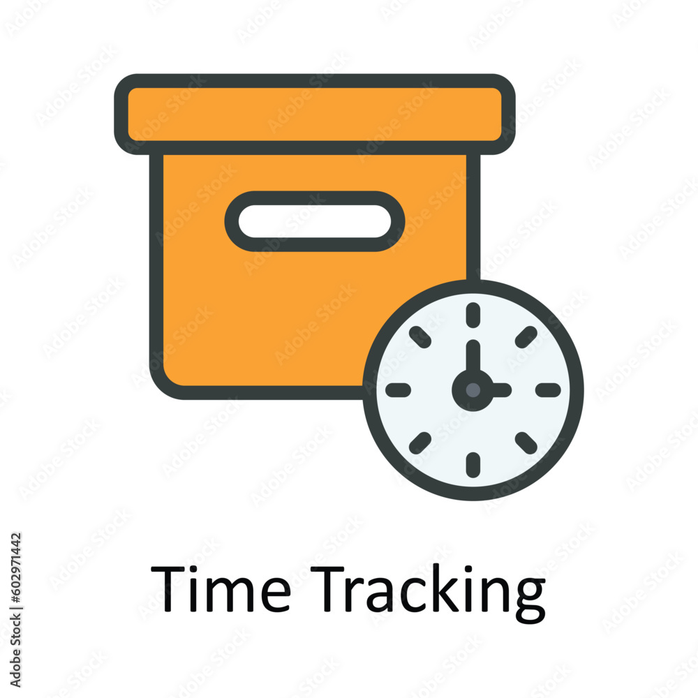 Poster time tracking vector fill outline icon design illustration. time management symbol on white backgrou