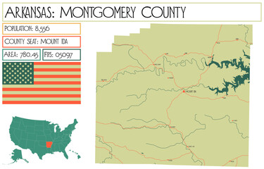 Large and detailed map of Montgomery County in Arkansas, USA.