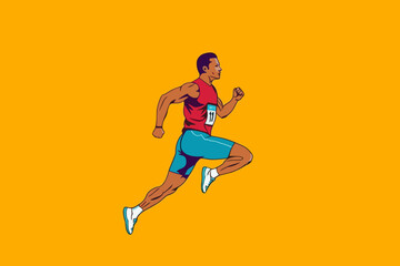 Fototapeta na wymiar Doodle inspired Athlete at track, cartoon sticker, sketch, vector, Illustration