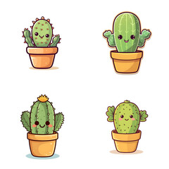 set of little friendly kawaii cactus characters, ai tool generated image