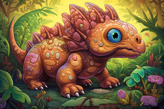 Whimsical and Colorful Digital Comic Art: The Adventures of Protoceratops in a Playful World AI generated