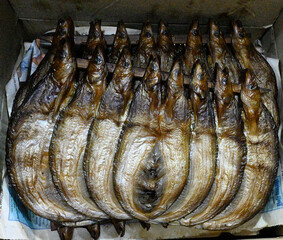 Dried fish for sale as a stack at the Orussey Market in Phnom Penh Cambodia - turns out Cambodia has one of the highest (if not the highest) rates of fish consumption globally