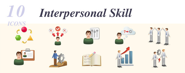 Interpersonal skill set. Creative icons: adaptability, decision making, high eq, problem solving, team spirit, personality, assertiveness, planning, personality development, conflict management.