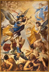 Foto op Aluminium NAPLES, ITALY - APRIL 20, 2023: The painting of Fall of the Rebel Angels  in the church Chiesa dell' Ascensione a Chiaia by Luca Giordano (1657). © Renáta Sedmáková