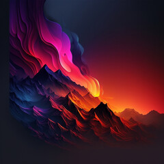 Abstract vibrant colorful gradient mountains. Dark rock and glow background in pink purple orange color. Generative AI
