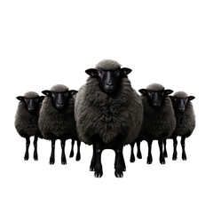 line up black sheep on a transparant background, PNG, Generative Ai