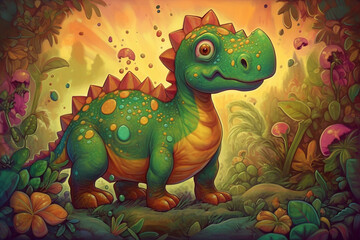 Whimsical and Colorful Digital Comic Art: Iguanodon's Adventures in a World of Fun and Frolic AI generated