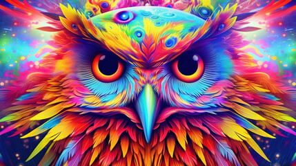 Obraz premium Psychedelic owl art illustration
