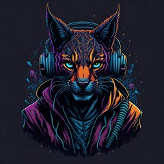 Fototapeta na wymiar Lynx headphones isometric, vector t-shirt art illustration Generative AI