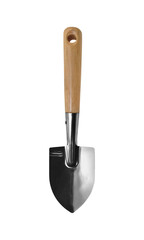 Shovel with wooden handle. Gardening tool cutout. 