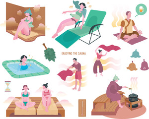サウナ活動を楽しむ人々のセット