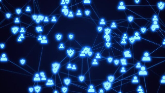 Users safety concept, information guard system with personal profile shields. Private accounts cybersecurity network protection