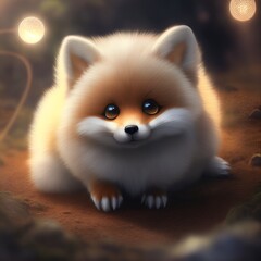 Fototapeta premium Cute fluffy little fox. Generate Ai.