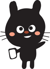 Black rabbit cartoon with smartphone