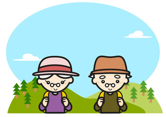 ハイキングを楽しむシニアカップル