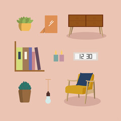 Vector, classic style furniture set, for living room and dining room. Doodle