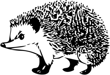 Obraz premium Illustration of a hedgehog black and white | Silhouette of a big hedgehog svg