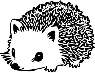 illustration of a black and white hedgehog | vector art of a hedgehog | Silhouette svg