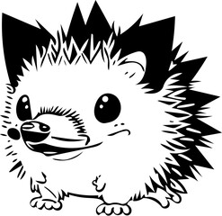 Very cute fluffy hedgehog vector illustration | Silhouette of an adorable hedgehog black and white