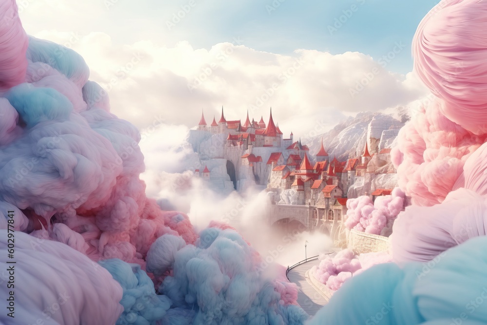 Wall mural Cotton candy Paris fantasy, generative ai