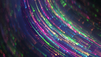 Curved glowing neon lines 3D rendering