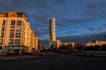 Malmö Sweden May 2023:
Turning Torso building in sunset